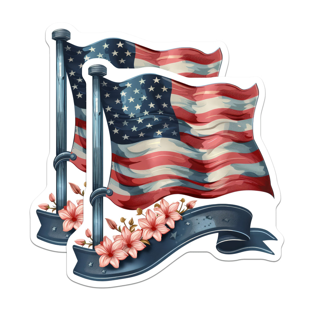 (2 Pack) Patriotic American Flag Magnets - Rustic USA Floral Decor - 4th of July Independence Day Home - 5 Inches On Longest Side - Thick Durable Magnet - Made in USA - MAG39847