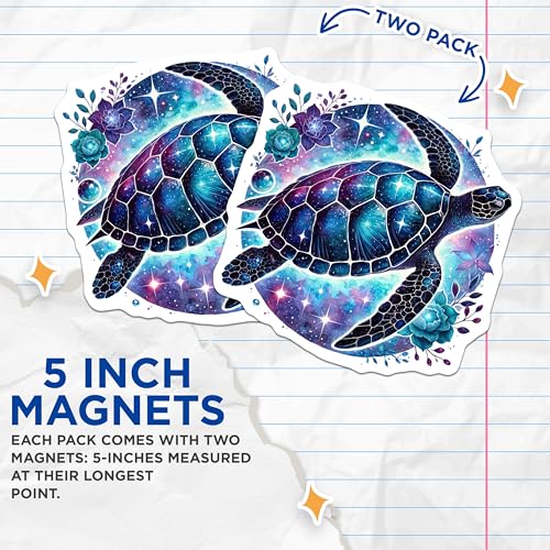 (2 Pack) Sea Turtle Magnets - Ocean Animal Art - Colorful Turtle - Nature-Inspired Magnets - Cute Turtle Magnets - 5" On Longest Side - for Cars, Fridges, Toolboxes - Made in USA - MAG4501