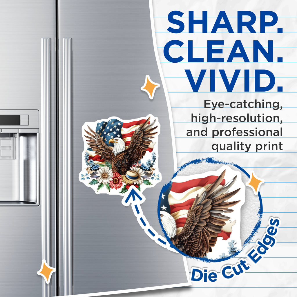 (2 Pack) Patriotic Eagle American Flag Magnets - 4th of July Decor - Veterans Day Memorial Day - 5 Inches On Longest Side - Thick Durable Magnet - Made in USA - MAG37925