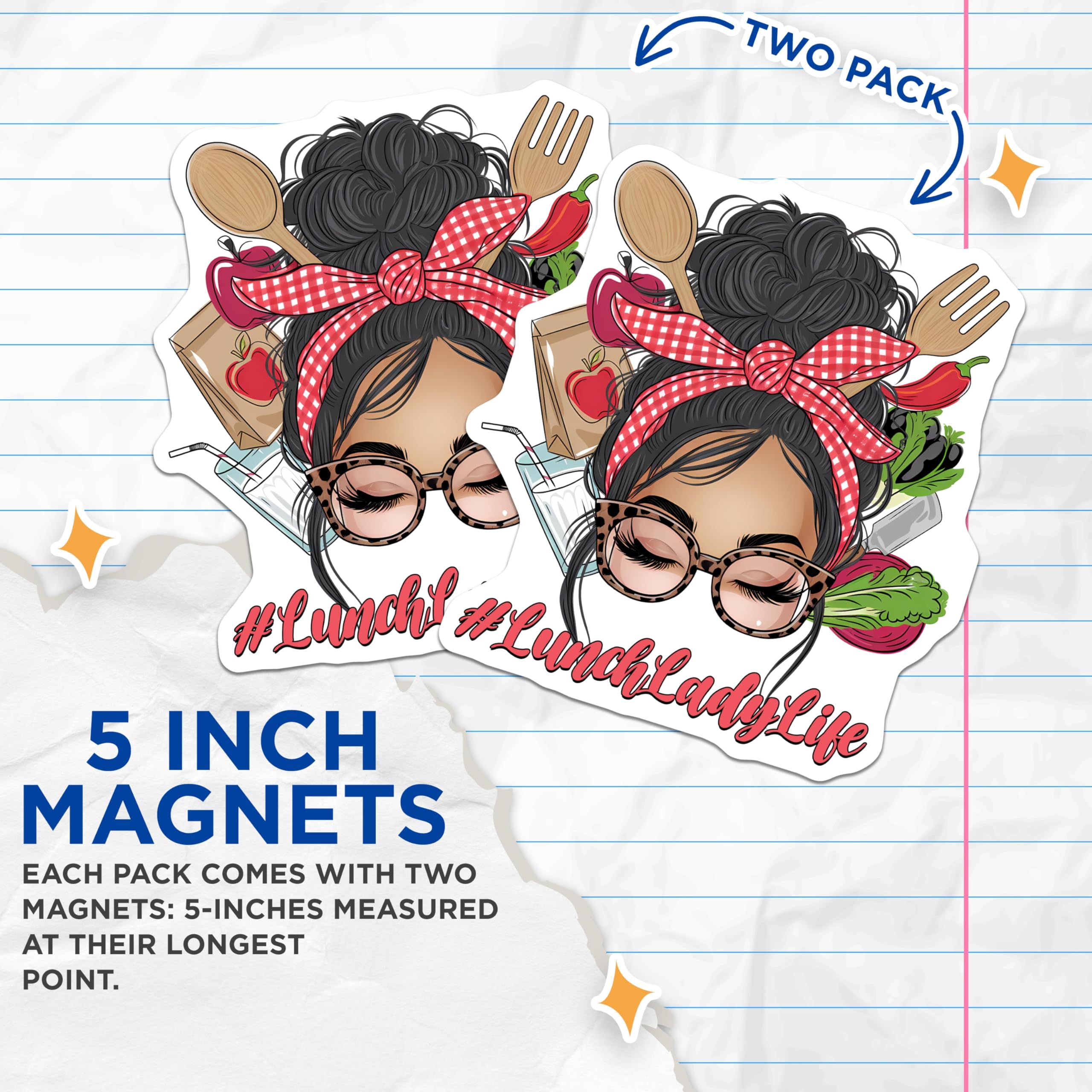 (2 Pack) Lunch Lady Life Magnets - School Cafeteria - Lunchroom Staff Decor - 5" On Longest Side - Sticks to Smooth Flat Surfaces - Made in USA - MAG11198