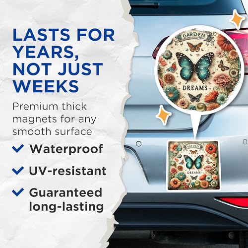 (2 Pack) Garden Dreams Magnets - Butterfly Decor for Fridge - Floral Magnet - Nature-Inspired Refrigerator Magnets - 5" On Longest Side - for Cars, Fridges, Toolboxes - Made in USA - MAG7255