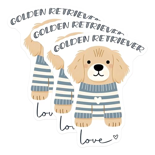 (3 Pack) Golden Retriever Decals - Cute Dog Stickers - Striped Sweater Dog Decals - 3 Inches On Longest Side - Easy Peel & Apply - Made in USA - 3MCS6066