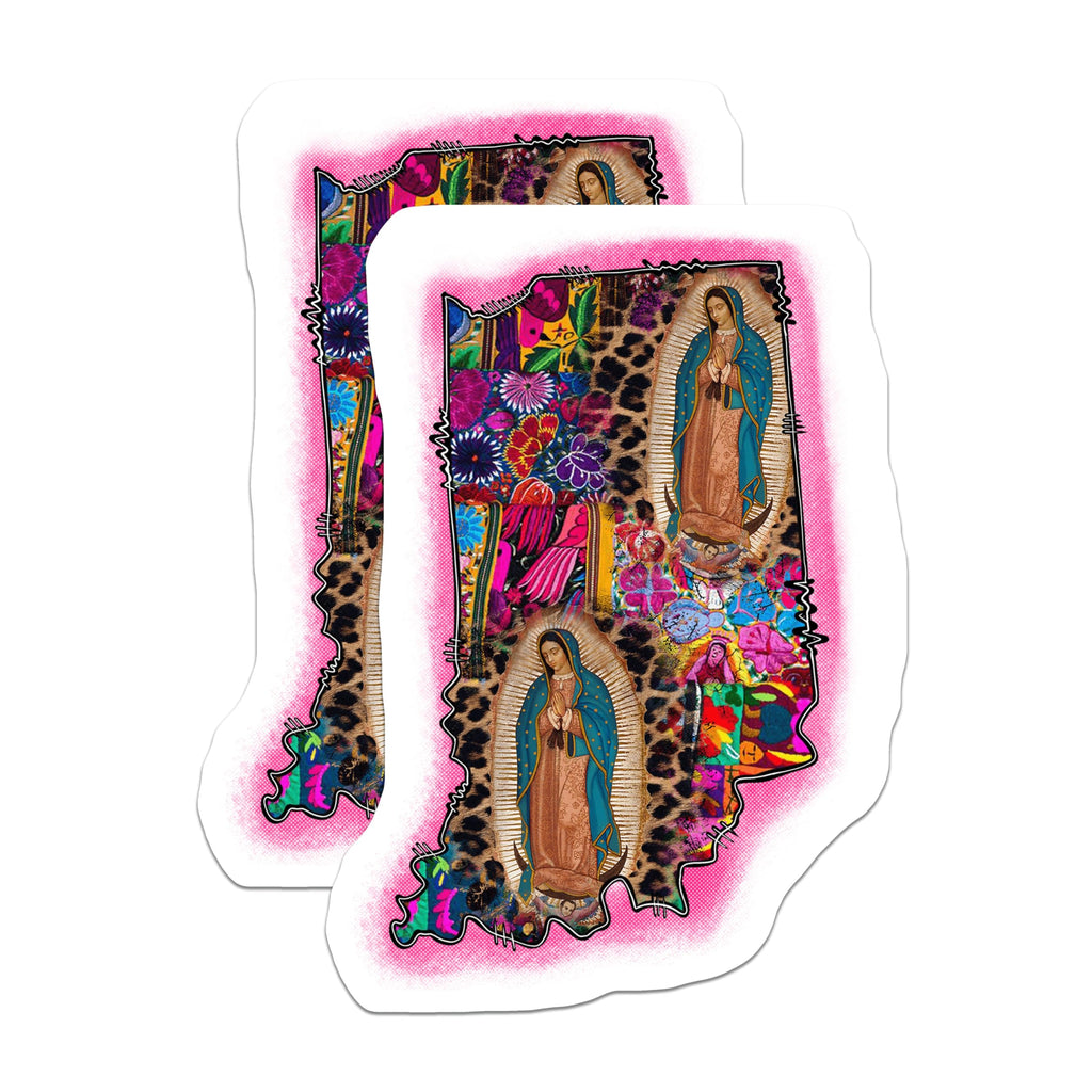 (2 Pack) Our Lady of Guadalupe Magnets - Indiana State Virgin Mary Art - Vibrant Mexican Folk Leopard Print Decor - 5 Inches On Longest Side - Thick Durable Magnet - Made in USA - MAG24260