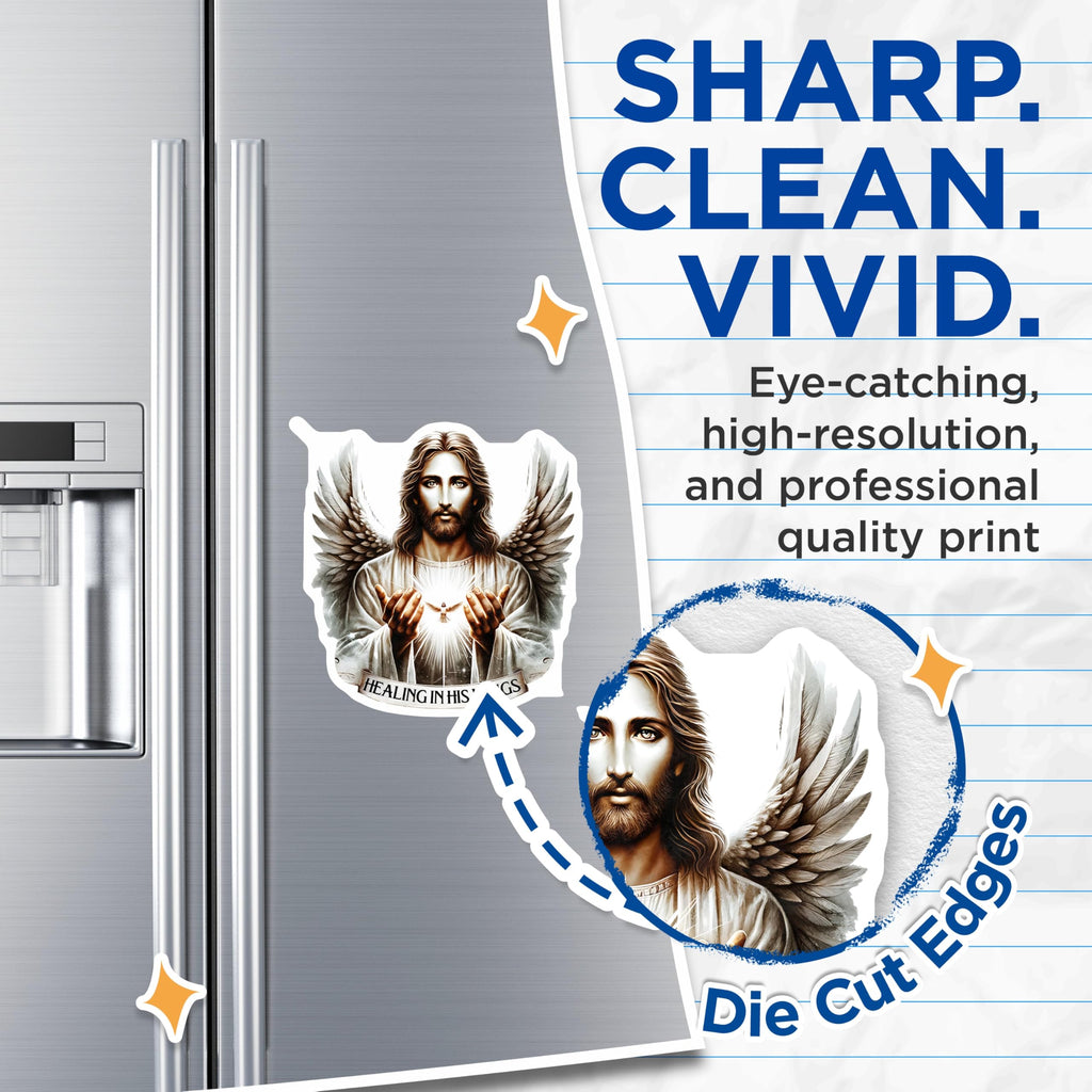 (2 Pack) Jesus Healing Wings Magnets - Christian Spiritual Faith Decor - Divine Comfort Inspiration Art - 5 Inches On Longest Side - Thick Durable Magnet - Made in USA - MAG30800