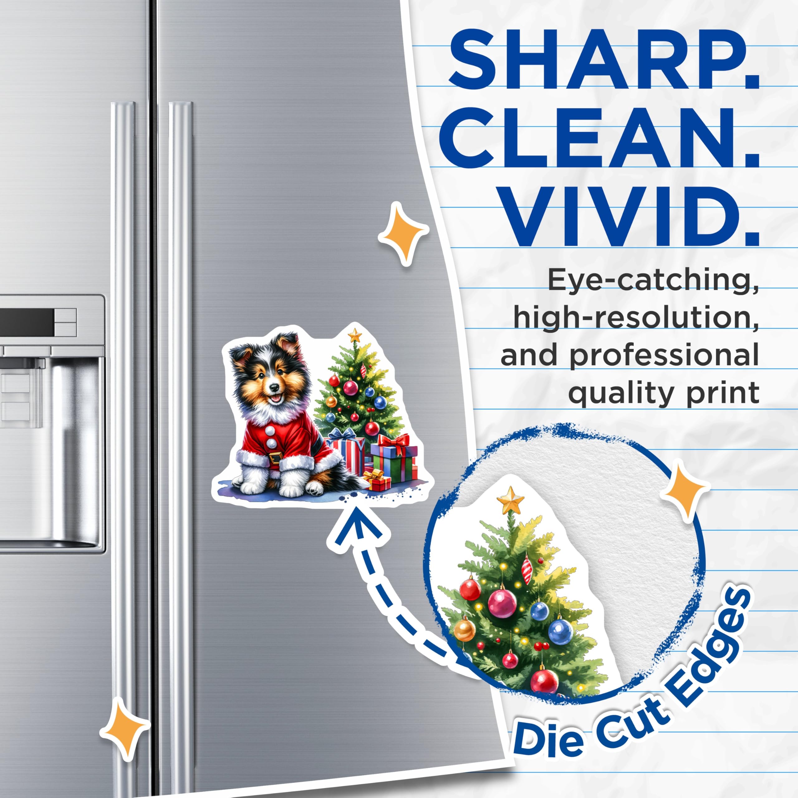 (2 Pack) Cute Sheltie Puppy Magnets - Santa Suit Dog Decor - Christmas Refrigerator Art - 5 Inches On Longest Side - Thick Durable Magnet - Made in USA - MAG24049