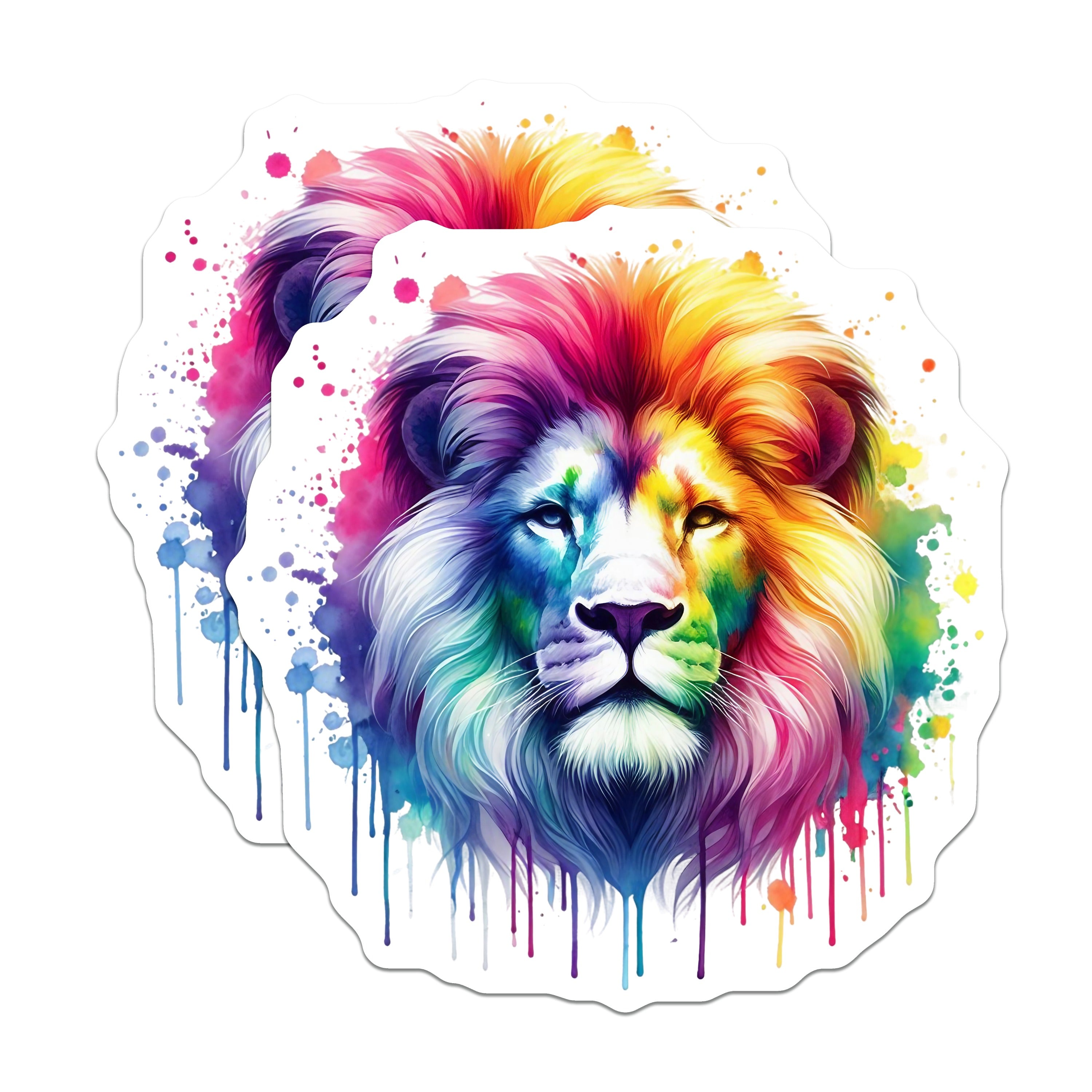 (2 Pack) Rainbow Lion Magnets - Watercolor Animal Art - Majestic Big Cat Pride Decor - Vibrant Fridge Locker Accent - 5 Inches On Longest Side - Thick Durable Magnet - Made in USA - MAG36208