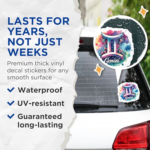 (2 Pack) Gemini Astrology Stickers - Zodiac Sign Decor - Horoscope Art Stickers - 5" On Longest Side - Sticks to Smooth Flat Surfaces - Made in USA - BMCS6652