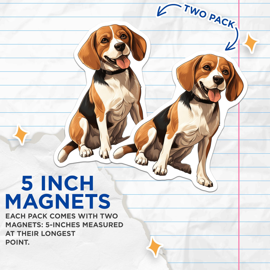 (2 Pack) Happy Beagle Dog Magnets - Cute Pet Lover - Hound Refrigerator Decor - 5 Inches On Longest Side - Thick Durable Magnet - Made in USA - MAG29709