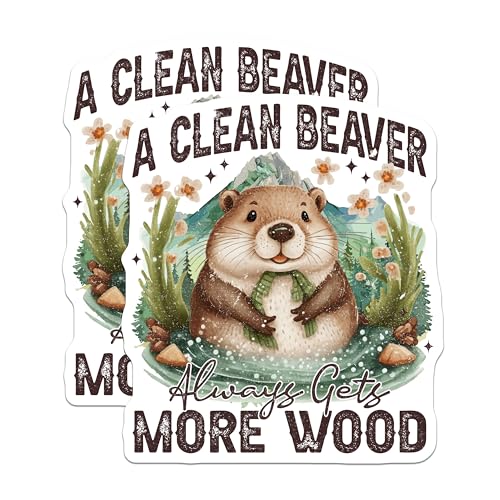 (2 Pack) Clean Beaver Stickers - Cute Animal Decal - Motivational Sticker - 5" On Longest Side - Sticks to Smooth Flat Surfaces - Made in USA - BMCS9560