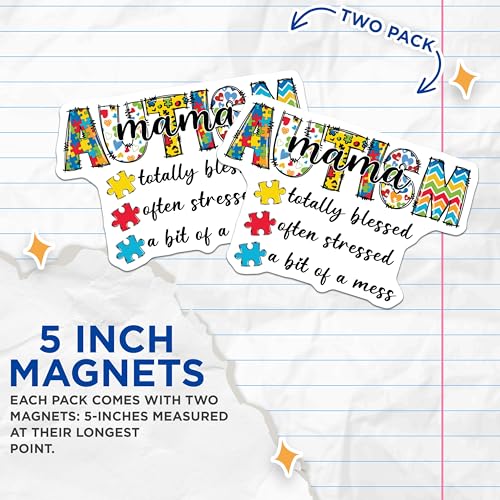 (2 Pack) Autism Mama Magnets Magnets - Totally Blessed Often Stressed Design - Inspirational Autism Awareness - 5" On Longest Side - Made in USA - Sticks to Refrigerators & Metal Surfaces - MAG8523