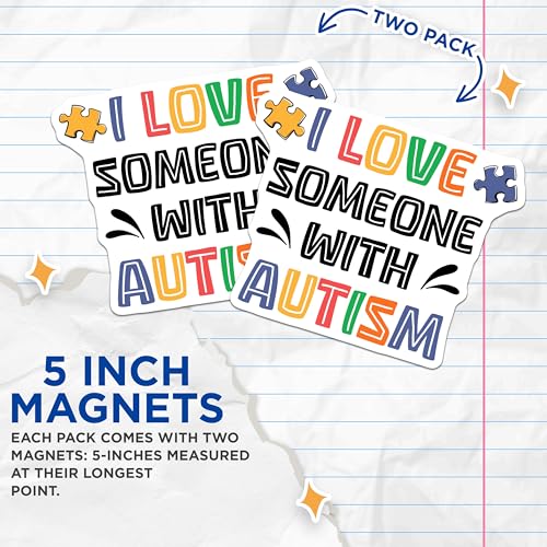 (2 Pack) I Love Someone with Autism Magnets Magnets - Puzzle Piece Design - Autism Awareness - 5" On Longest Side - Made in USA - Sticks to Refrigerators & Metal Surfaces - MAG8432