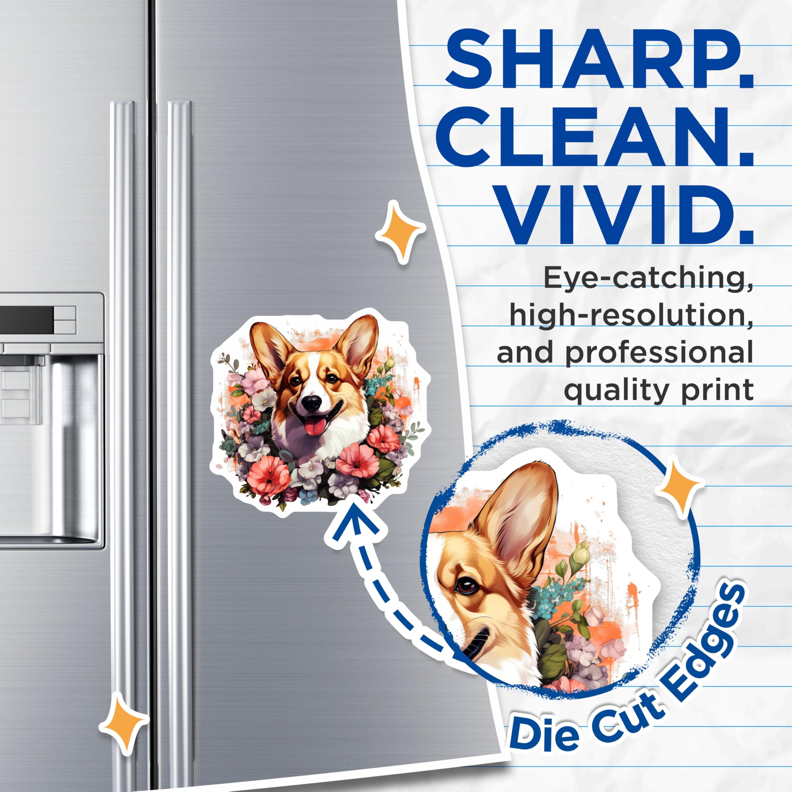 (2 Pack) Corgi Dog Magnets - Cute Floral Corgi - Pet Lover Decor - 5 Inches On Longest Side - Thick Durable Magnet - Made in USA - MAG26506