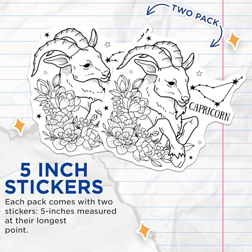 (2 Pack) Capricorn Zodiac Stickers - Astrology Sticker Pack - Capricorn Constellation Stickers - 5" On Longest Side - Sticks to Smooth Flat Surfaces - Made in USA - BMCS5852