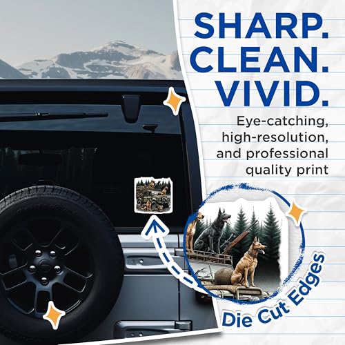 (2 Pack) Hunting Adventure Stickers - Dog and Truck Scene - Forest Expedition Decal - 5" On Longest Side - Sticks to Smooth Flat Surfaces - Made in USA - BMCS8659 - Outdoor Enthusiast Sticker
