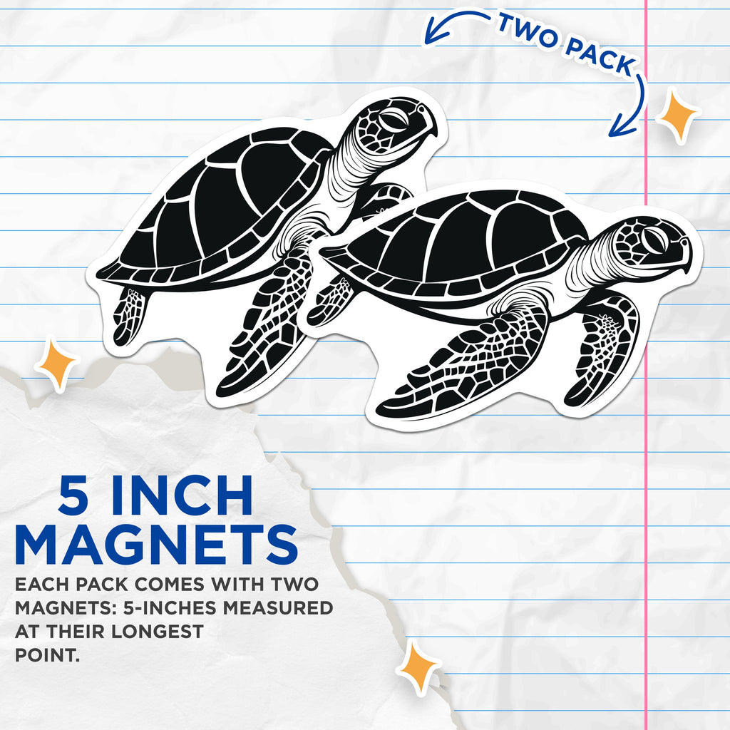 (2 Pack) Sea Turtle Magnets - Ocean Animal Fridge Decor - Coastal Living Art - 5 Inches On Longest Side - Thick Durable Magnet - Made in USA - MAG37215