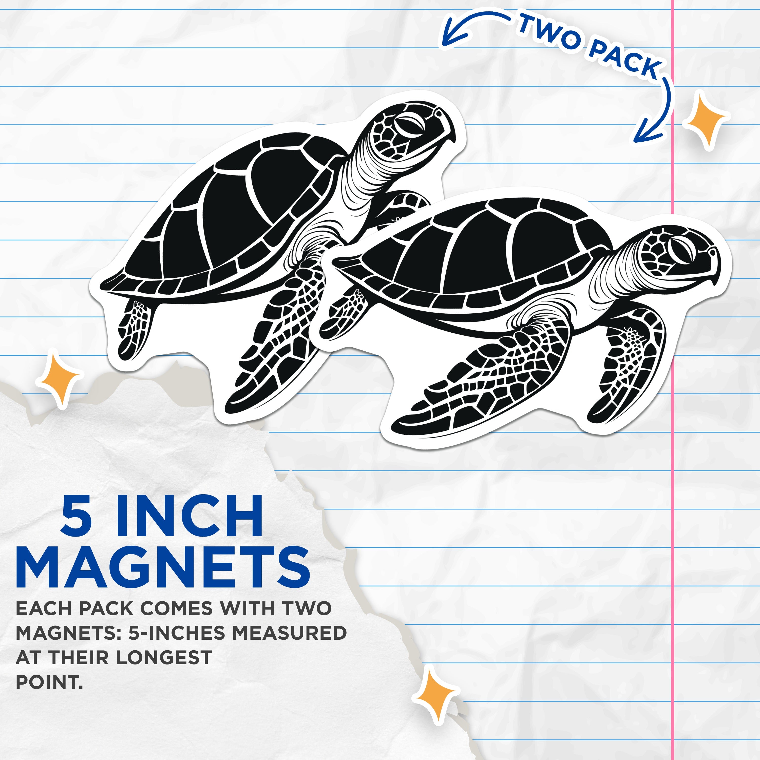(2 Pack) Sea Turtle Magnets - Ocean Animal Fridge Decor - Coastal Living Art - 5 Inches On Longest Side - Thick Durable Magnet - Made in USA - MAG37215