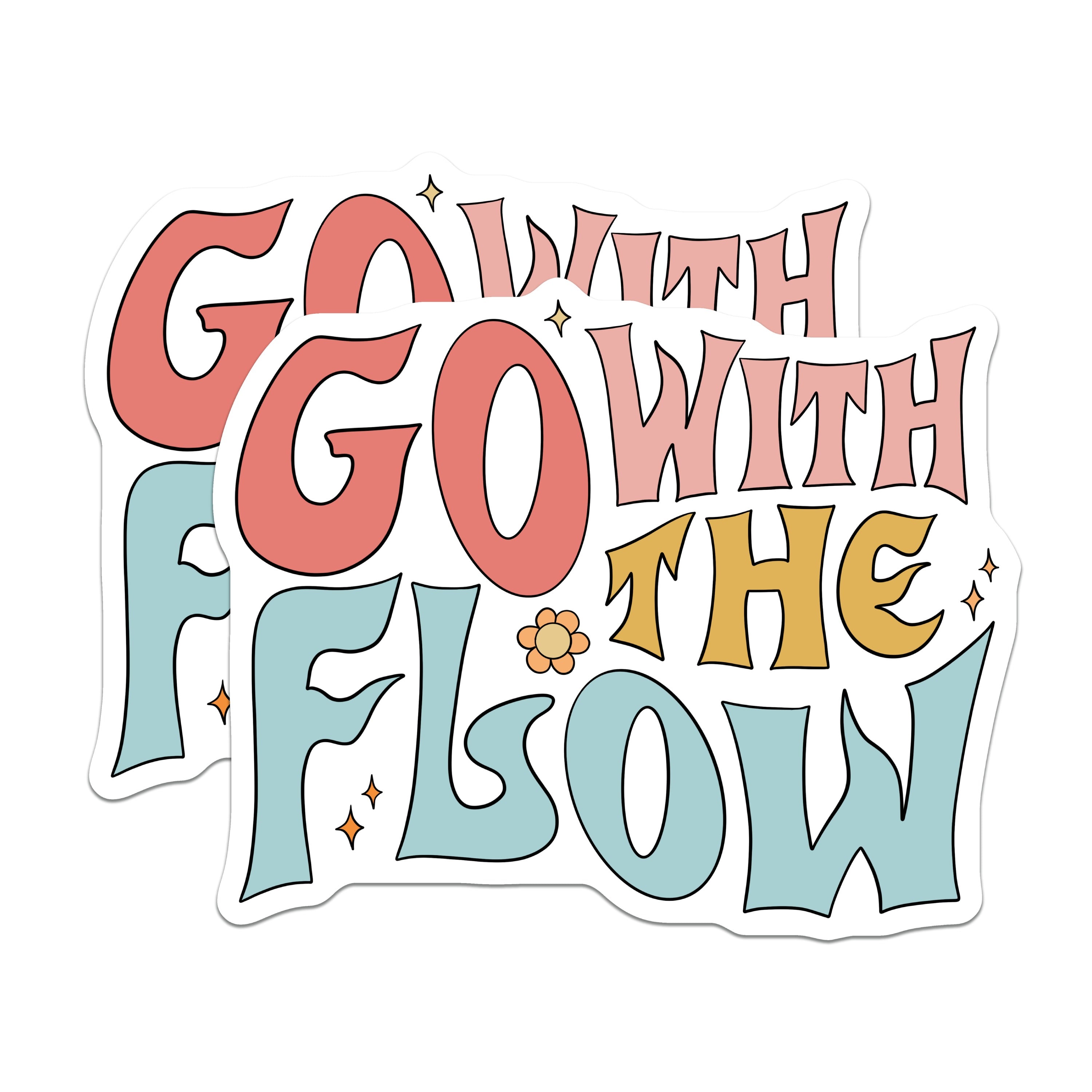 (2 Pack) Go with The Flow Magnets - Retro Affirmation Decor - Groovy Boho Fridge Locker Accessories - 5 Inches On Longest Side - Thick Durable Magnet - Made in USA - MAG37317