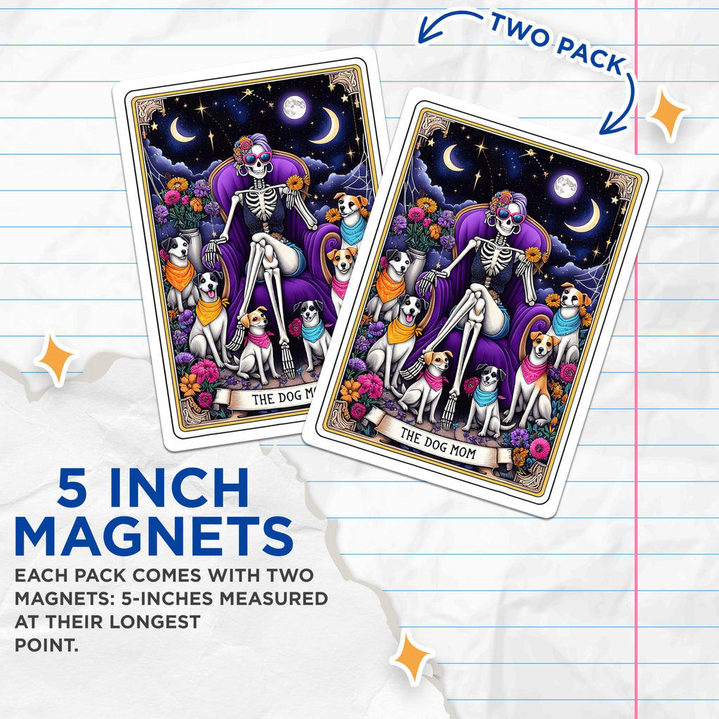 (2 Pack) Dog Mom Magnets - Skeleton Day of the Dead Art - Jack Russell Dog Lover - Whimsical Pet Owner Decor - 5 Inches On Longest Side - Thick Durable Magnet - Made in USA - MAG23507