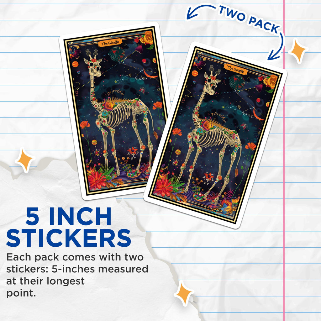 (2 Pack) Giraffe Skeleton Stickers - Colorful Skeleton Stickers - Animal Lovers Stickers - 5" On Longest Side - Sticks to Smooth Flat Surfaces - Made in USA - BMCS3676