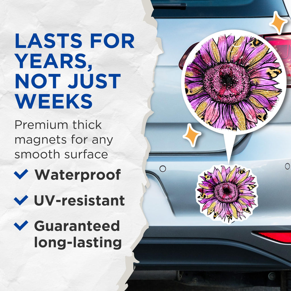 (2 Pack) Sunflower Magnets - Purple Floral - Breast Cancer Awareness - 5" On Longest Side - Premium Magnet - for Cars, Refrigerators, Toolboxes, Lockers - Made in USA - MAG16795