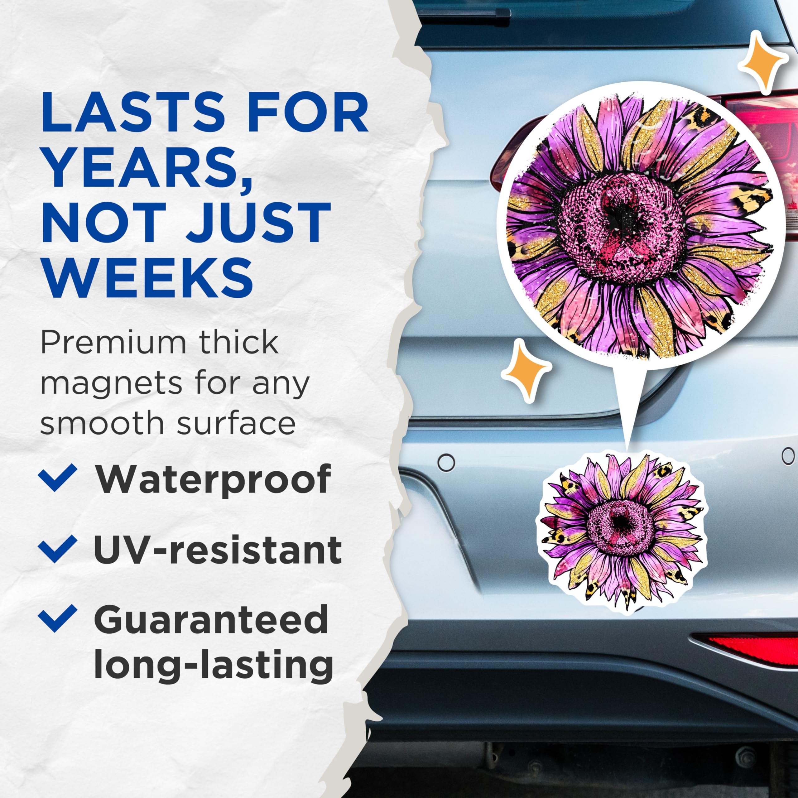 (2 Pack) Sunflower Magnets - Purple Floral - Breast Cancer Awareness - 5" On Longest Side - Premium Magnet - for Cars, Refrigerators, Toolboxes, Lockers - Made in USA - MAG16795