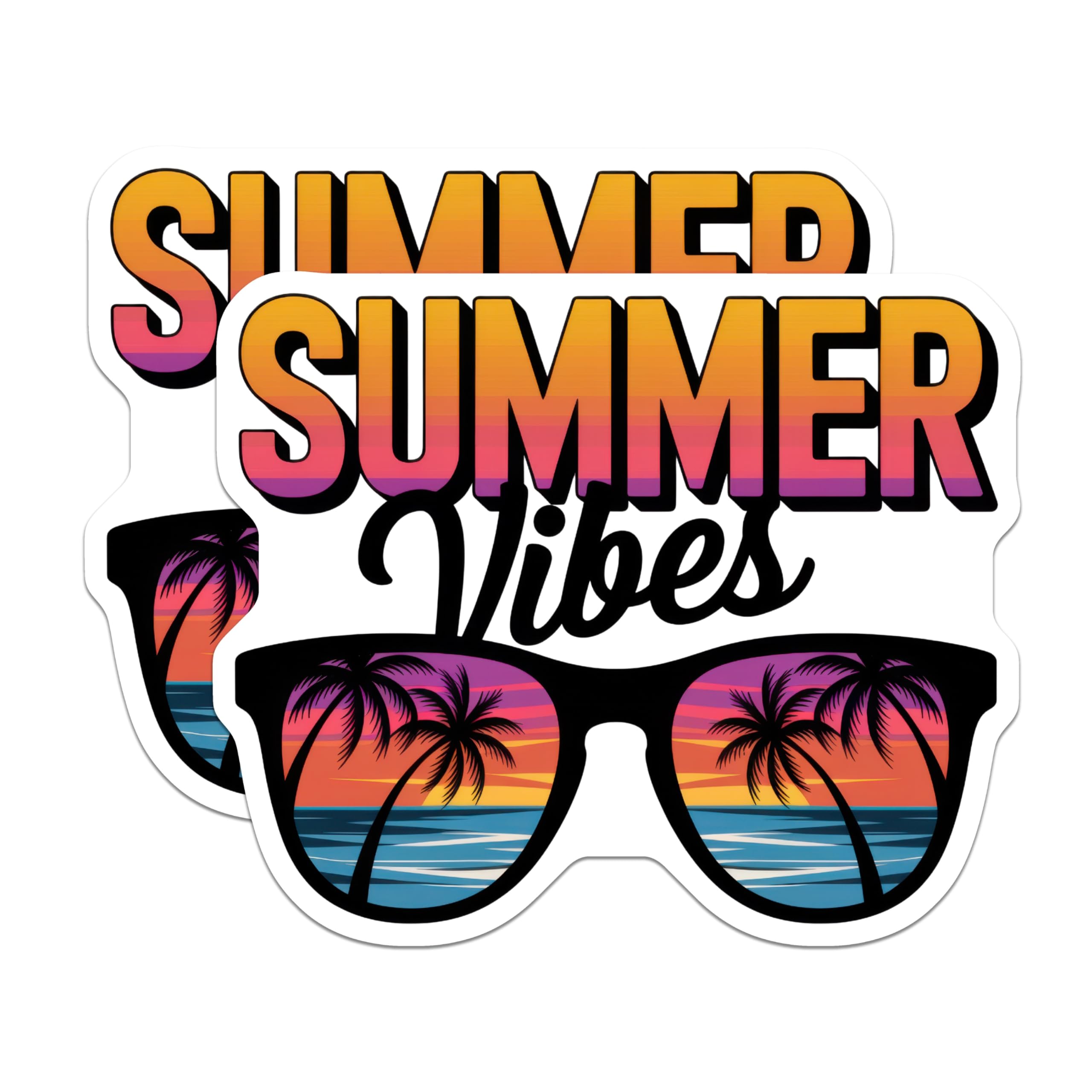 (2 Pack) Summer Vibes Magnets - Beach Palm Tree - Sunglasses Refrigerator Magnets - 5" On Longest Side - Premium Magnet - for Cars, Refrigerators, Toolboxes, Lockers - Made in USA - MAG15999