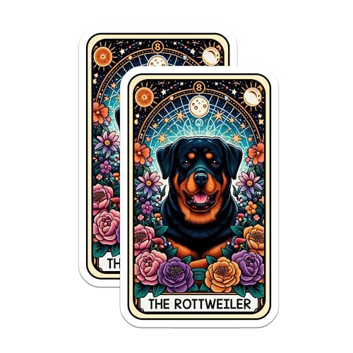(2 Pack) Rottweiler Dog Stickers - Cute Pet Stickers - Floral Dog Stickers for Crafts and Scrapbooking - 5" On Longest Side - Sticks to Smooth Flat Surfaces - Made in USA - BMCS5284