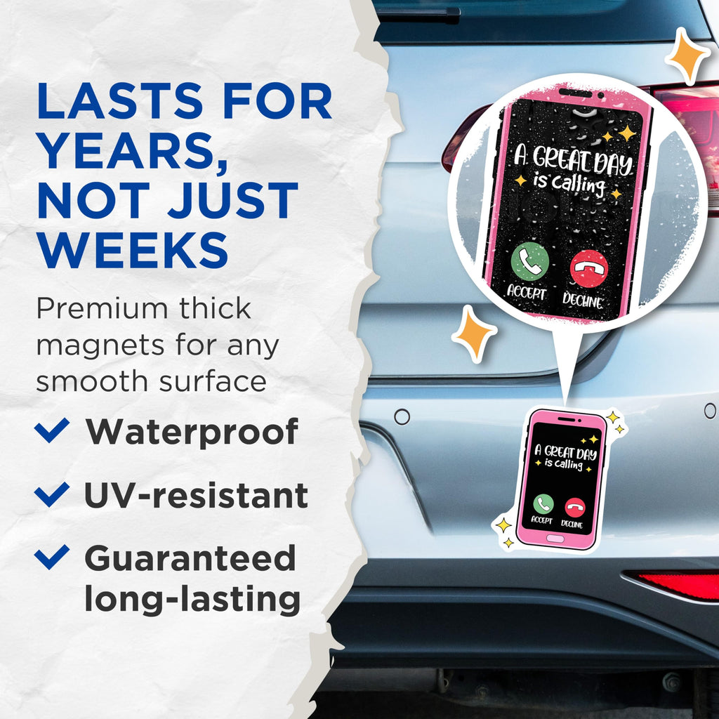 (2 Pack) A Great Day is Calling Magnets - Phone Call Decor - Motivational Fridge Magnets - 5" On Longest Side - Premium Magnet - for Cars, Refrigerators, Toolboxes, Lockers - Made in USA - MAG15641