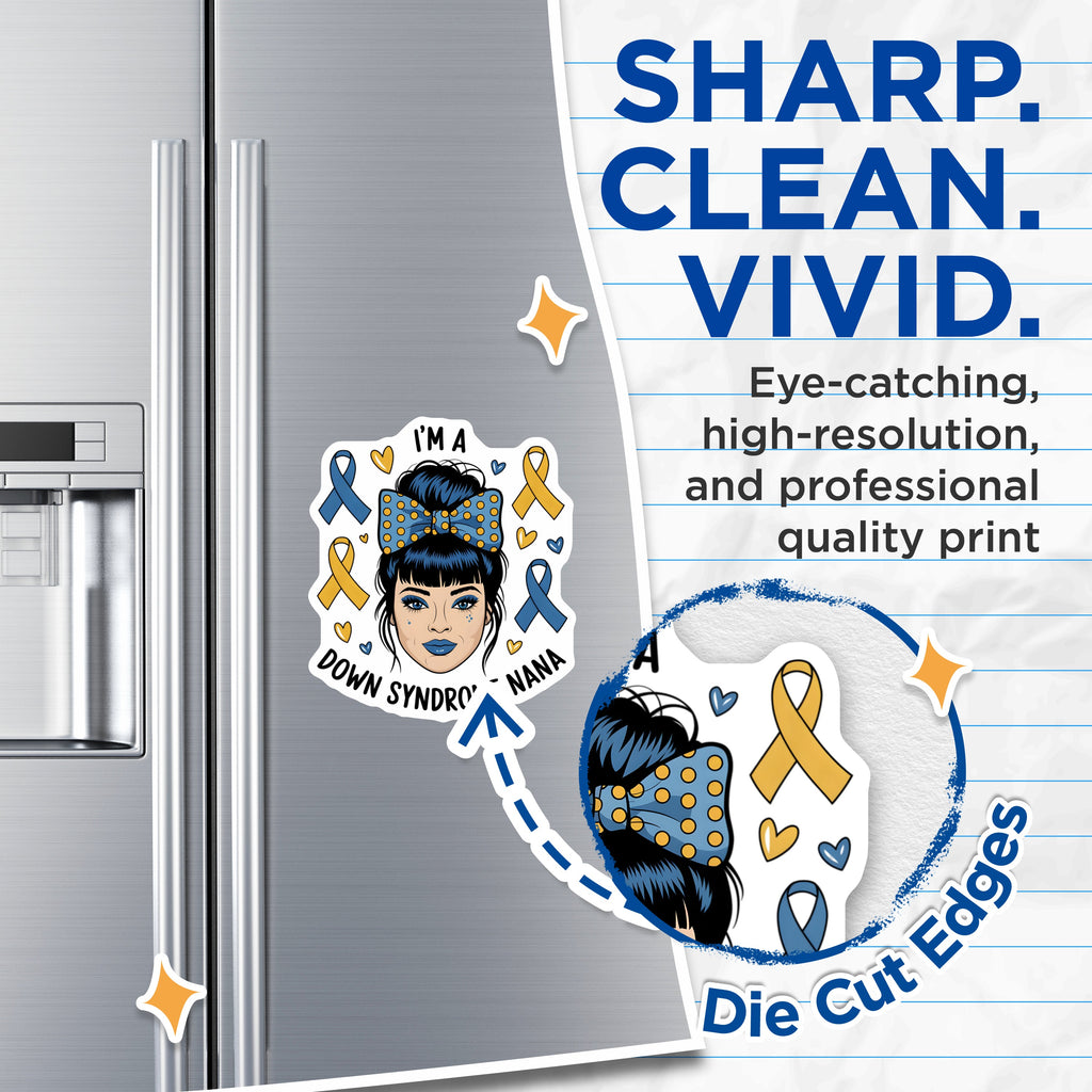 (2 Pack) Down Syndrome Nana Magnets - Awareness Ribbon - Special Needs Advocacy Support - 5 Inches On Longest Side - Thick Durable Magnet - Made in USA - MAG36870
