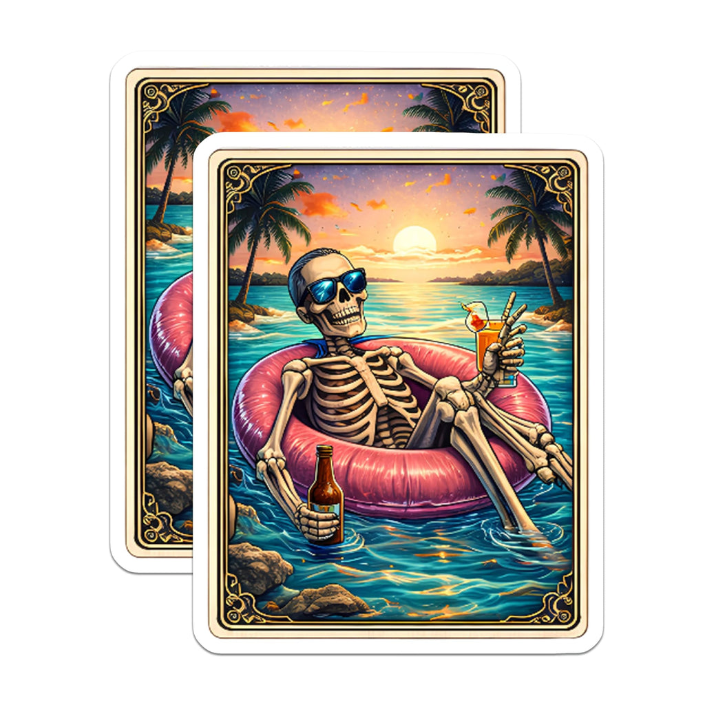 (2 Pack) Skeleton Summer Magnets - Beach Vibe Fridge Decor - Chill Skeleton Novelty Magnets - 5" On Longest Side - Premium Magnet - for Cars, Refrigerators, Toolboxes, Lockers - Made in USA - MAG14045