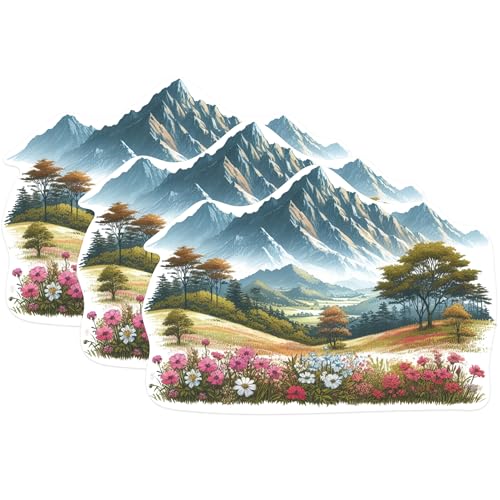 (3 Pack) Mountain View Decals - Floral Meadow Stickers - Laptop Art Decals - 3 Inches On Longest Side - Easy Peel & Apply - Made in USA - 3MCS1158