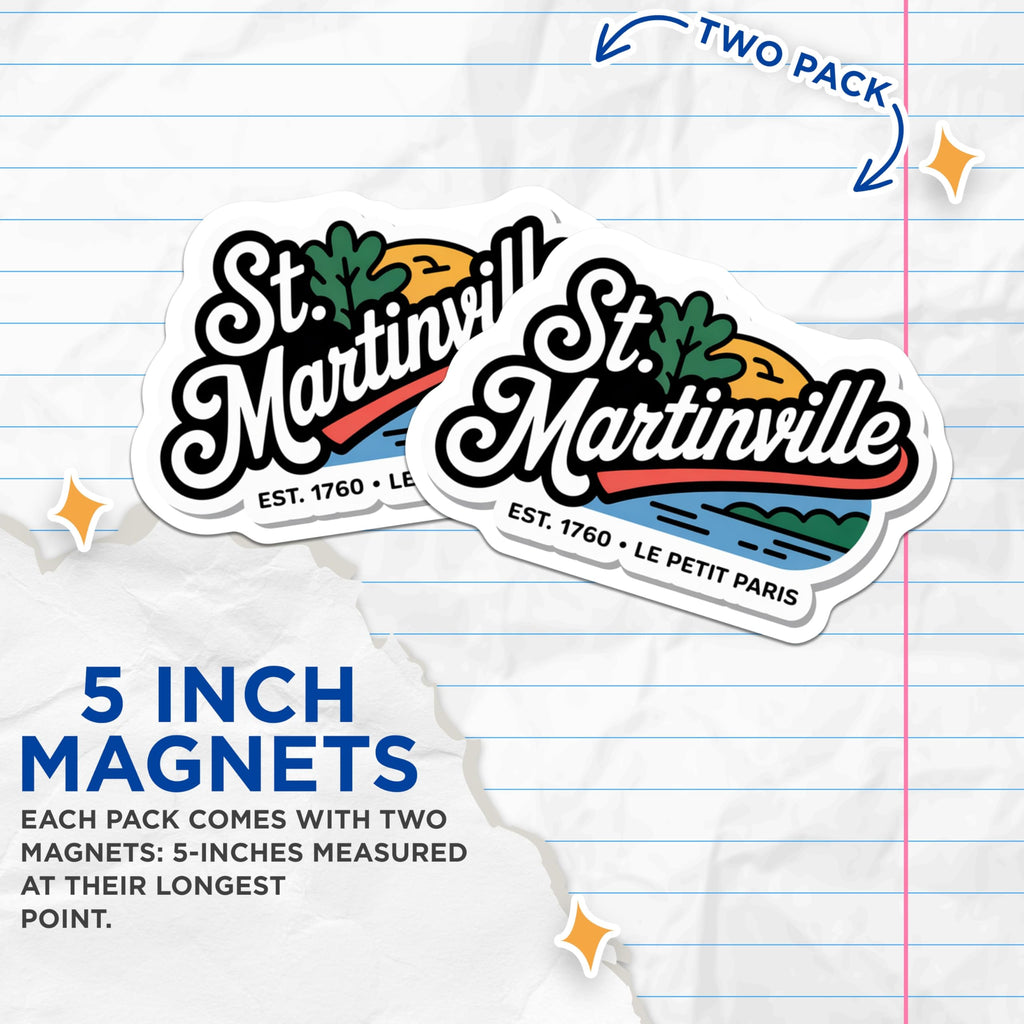 (2 Pack) St Martinville Louisiana Magnets - City Souvenir - Le Petit Paris Decor - 5" On Longest Side - Premium Magnet - for Cars, Refrigerators, Toolboxes, Lockers - Made in USA - MAG18609