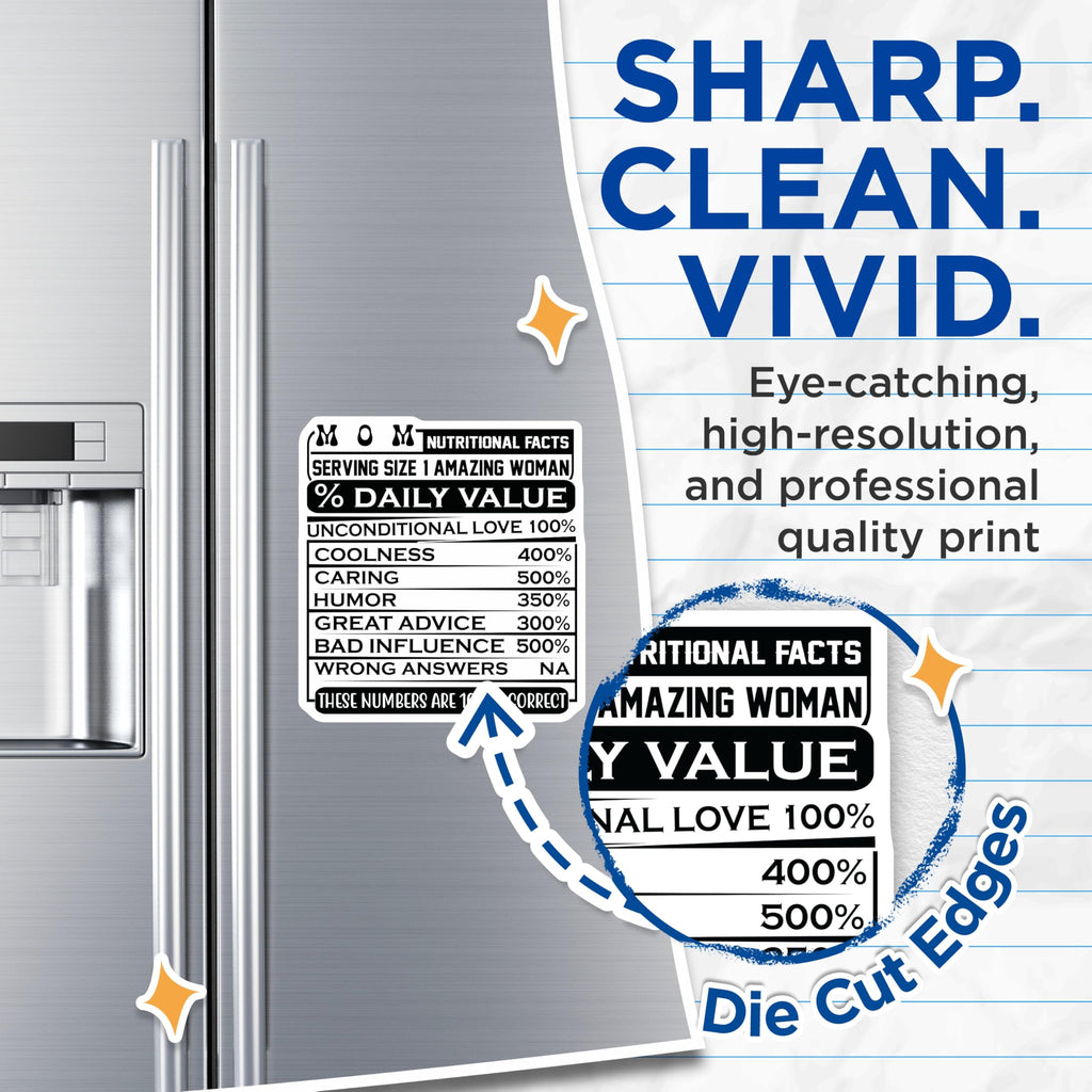 (2 Pack) Mom Nutritional Facts Magnets - Funny Mom - Mother's Day Refrigerator Decor - 5" On Longest Side - Premium Magnet - for Cars, Refrigerators, Toolboxes, Lockers - Made in USA - MAG15573