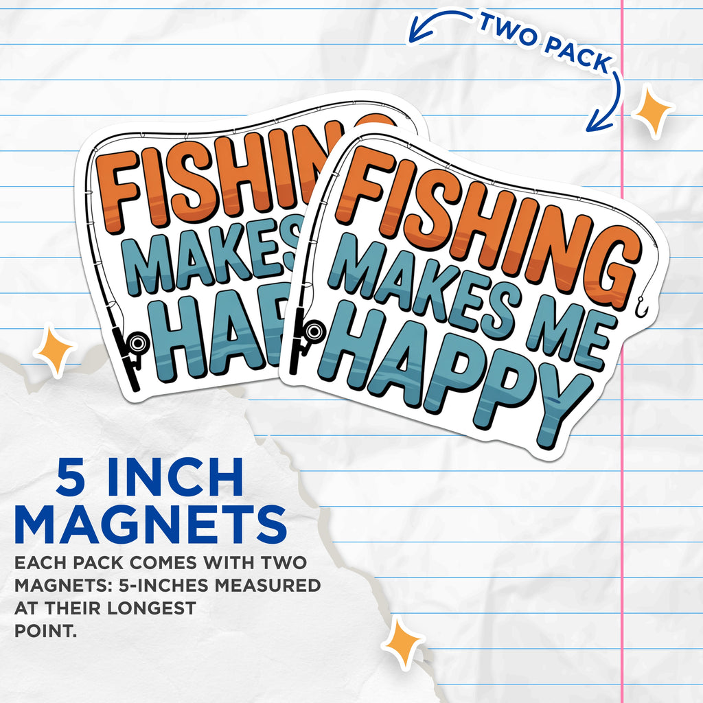 (2 Pack) Fishing Lover Magnets - Happy Angler Decal - Outdoorsman Hobby Home Decor - 5 Inches On Longest Side - Thick Durable Magnet - Made in USA - MAG38425