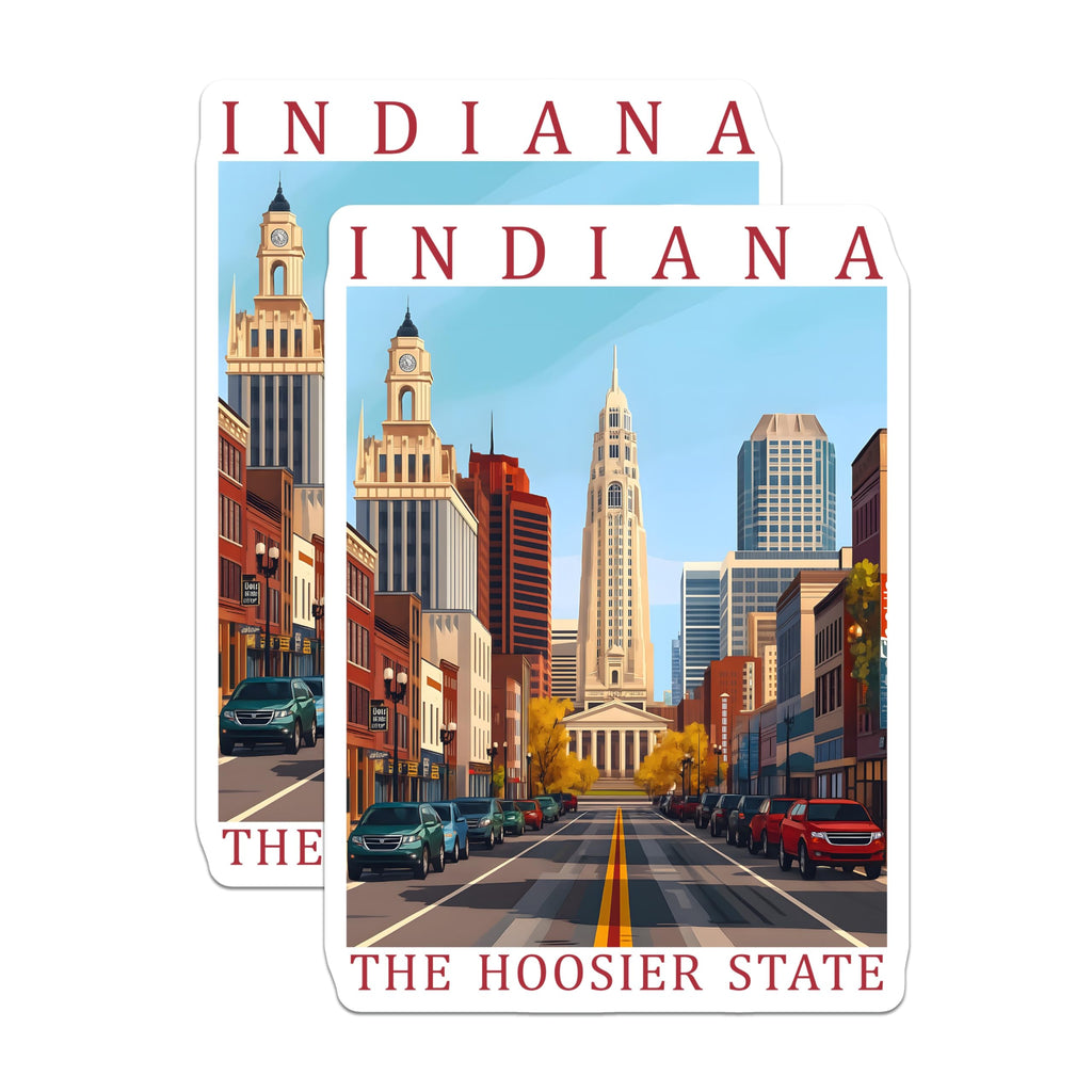 (2 Pack) Indiana Magnets - The Hoosier State - Cityscape Art Magnets - 5" On Longest Side - Premium Magnet - for Cars, Refrigerators, Toolboxes, Lockers - Made in USA - MAG18968