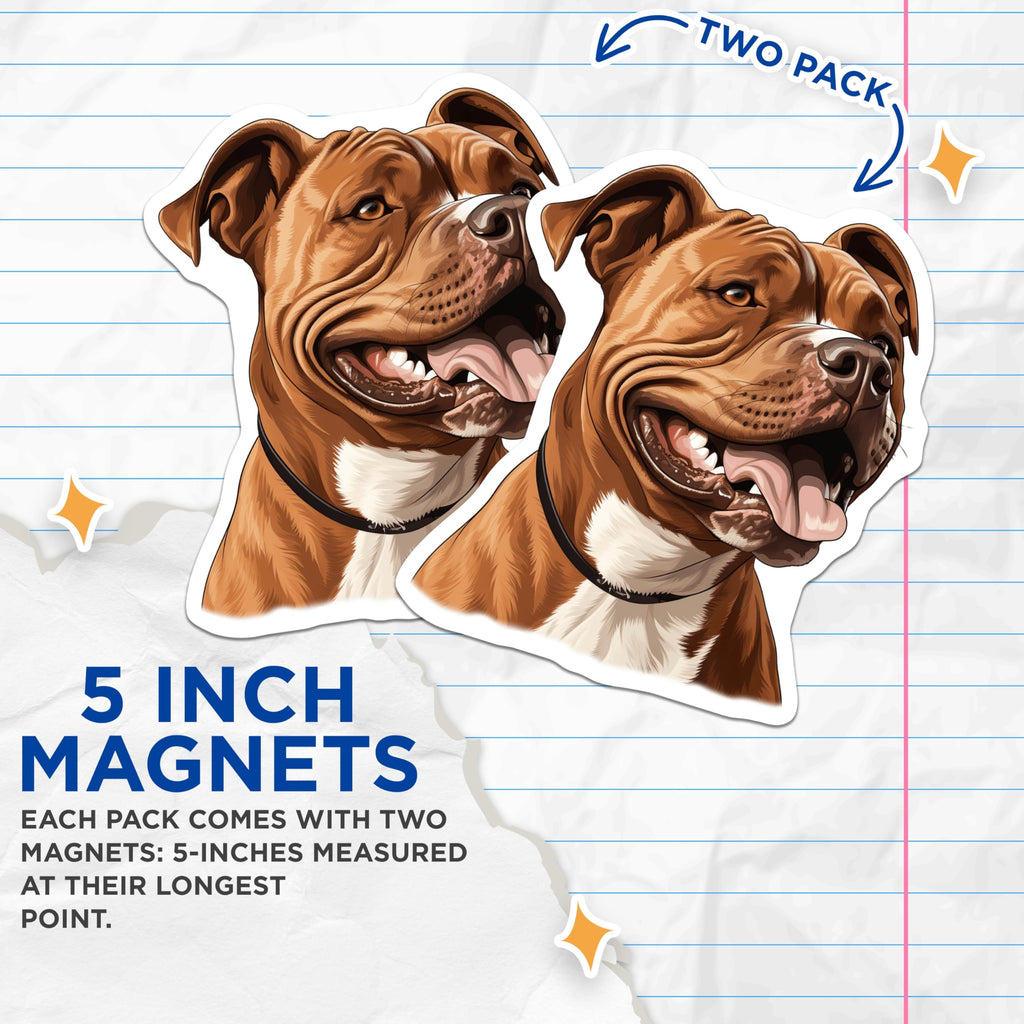 (2 Pack) Pitbull Magnets - Happy Pitbull Dog Art - Pet Lover Decor Items - 5 Inches On Longest Side - Thick Durable Magnet - Made in USA - MAG23359
