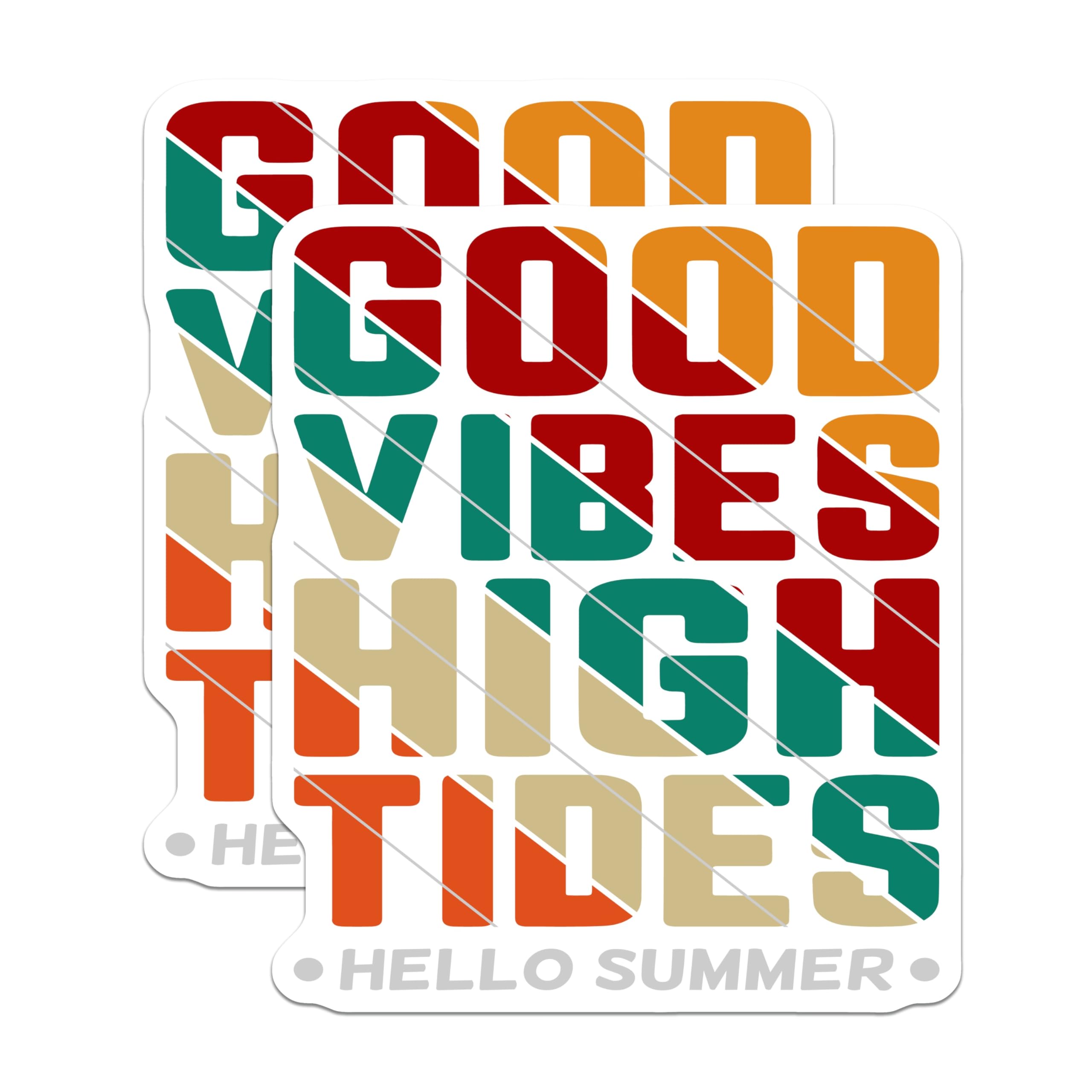 (2 Pack) Good Vibes High Tides Magnets - Hello Summer Inspiration - Beach Ocean Decor Accent - 5 Inches On Longest Side - Thick Durable Magnet - Made in USA - MAG21757