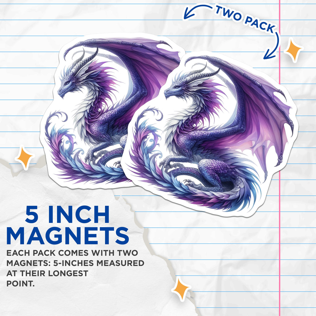 (2 Pack) Fantasy Dragon Magnets - Mythical Creature Art - Purple Dragon Decor - Aesthetic Fridge Accessory - Cool Decor - 5 Inches On Longest Side - Thick Durable Magnet - Made in USA - MAG39332