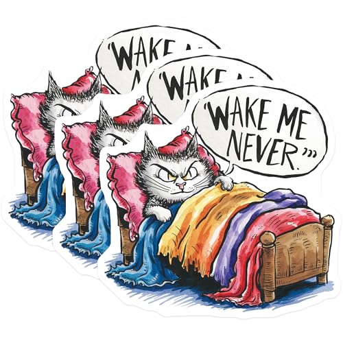(3 Pack) Grumpy Cat Decals - Funny Cat Laptop Decal - Wake Me Never Sticker - 3 Inches On Longest Side - Easy Peel & Apply - Made in USA - 3MCS7317