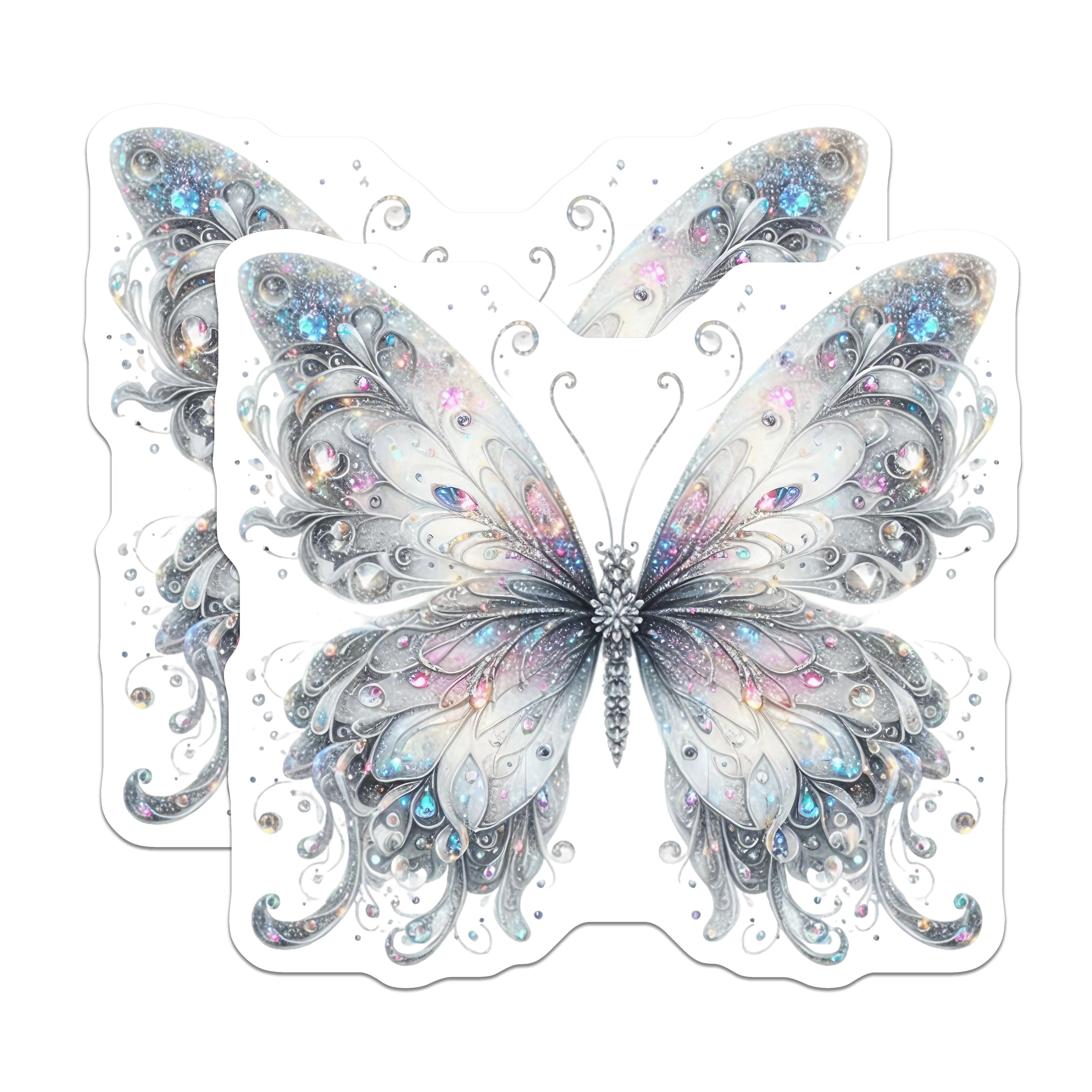 (2 Pack) Iridescent Butterfly Magnets - Sparkle Fairycore Decor - Whimsical Aesthetic - Spiritual Crystal Butterfly - 5 Inches On Longest Side - Thick Durable Magnet - Made in USA - MAG36213