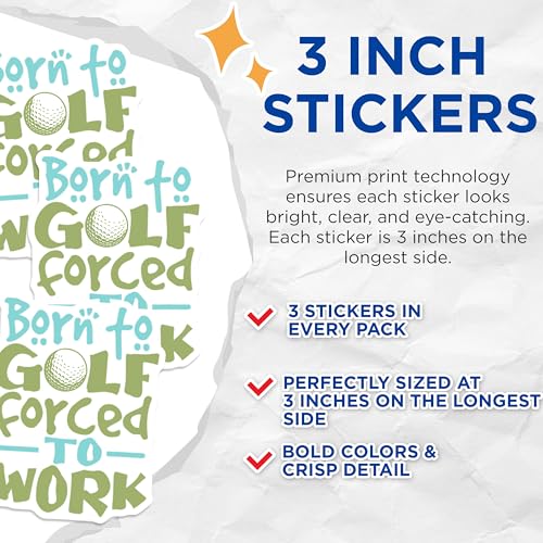 (3 Pack) Golf Decals - Funny Golfer - Born to Golf Decal - 3 Inches On Longest Side - Easy Peel & Apply - Made in USA - 3MCS2455