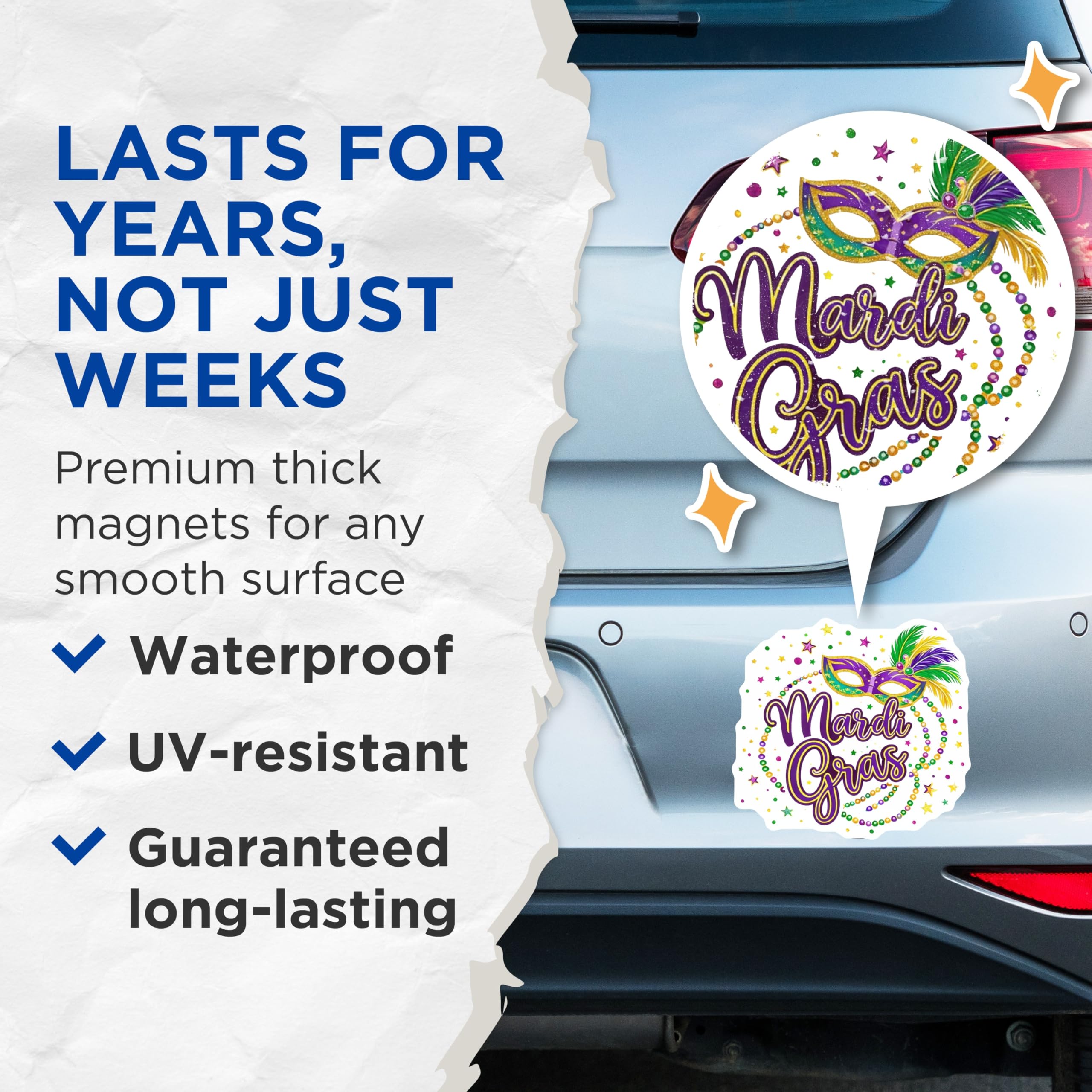 (2 Pack) Mardi Gras Magnets - Carnival Celebration Magnet - New Orleans Fridge Decor - 5" On Longest Side - Premium Magnet - for Cars, Refrigerators, Toolboxes, Lockers - Made in USA - MAG17037