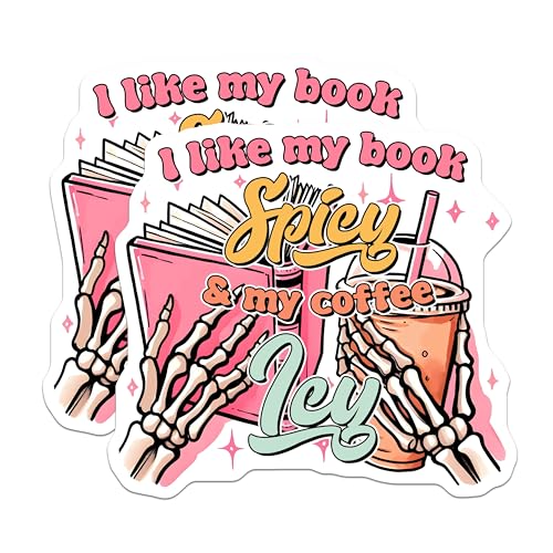 (2 Pack) Spicy Book Lover Stickers - Skeleton Coffee Meme - Funny Bookworm - Book and Coffee Enthusiast - 5" On Longest Side - Sticks to Smooth Flat Surfaces - Made in USA - BMCS7529