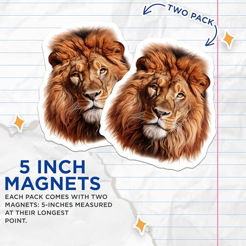 (2 Pack) Majestic Lion Head Magnets - Animal Lover Gifts - Wildlife Home - 5" On Longest Side - for Cars, Fridges, Toolboxes - Made in USA - MAG4265