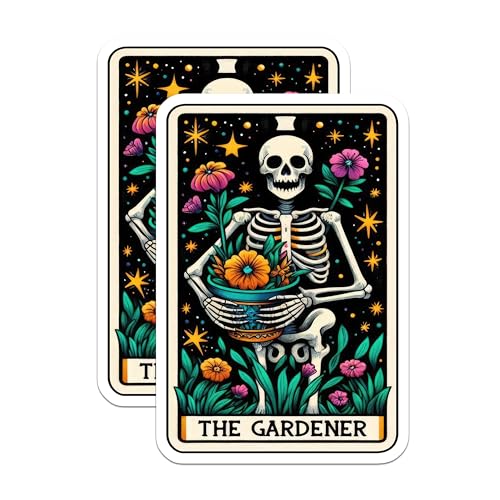(2 Pack) Skeleton Gardener Stickers - Funny Skeleton Stickers - Floral Skeleton Stickers - 5" On Longest Side - Sticks to Smooth Flat Surfaces - Made in USA - BMCS5414