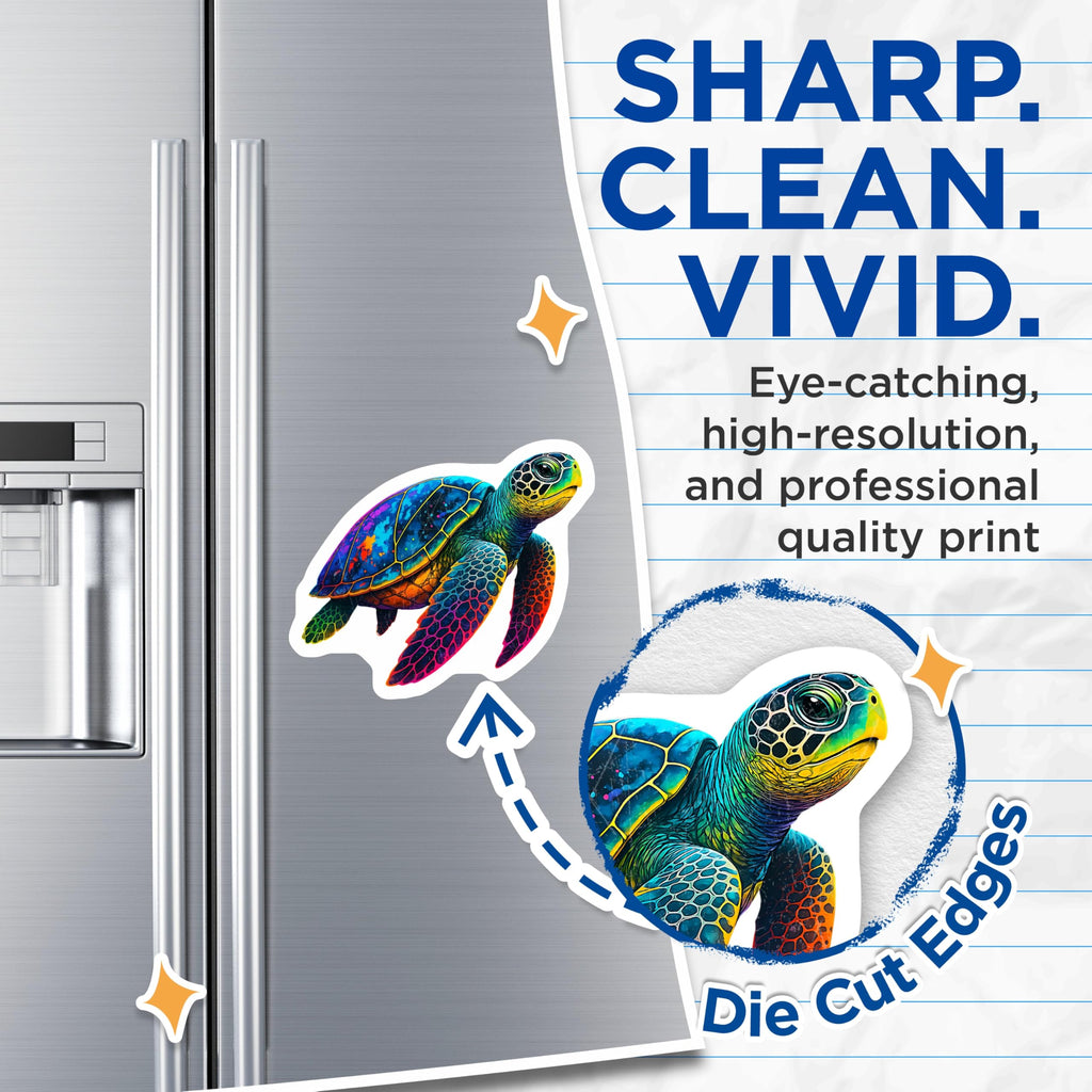 (2 Pack) Colorful Sea Turtle Magnets - Psychedelic Ocean Decor - Vibrant Marine Animal Fridge Art - Aquatic Creature Display - 5 Inches On Longest Side - Thick Durable Magnet - Made in USA - MAG22868