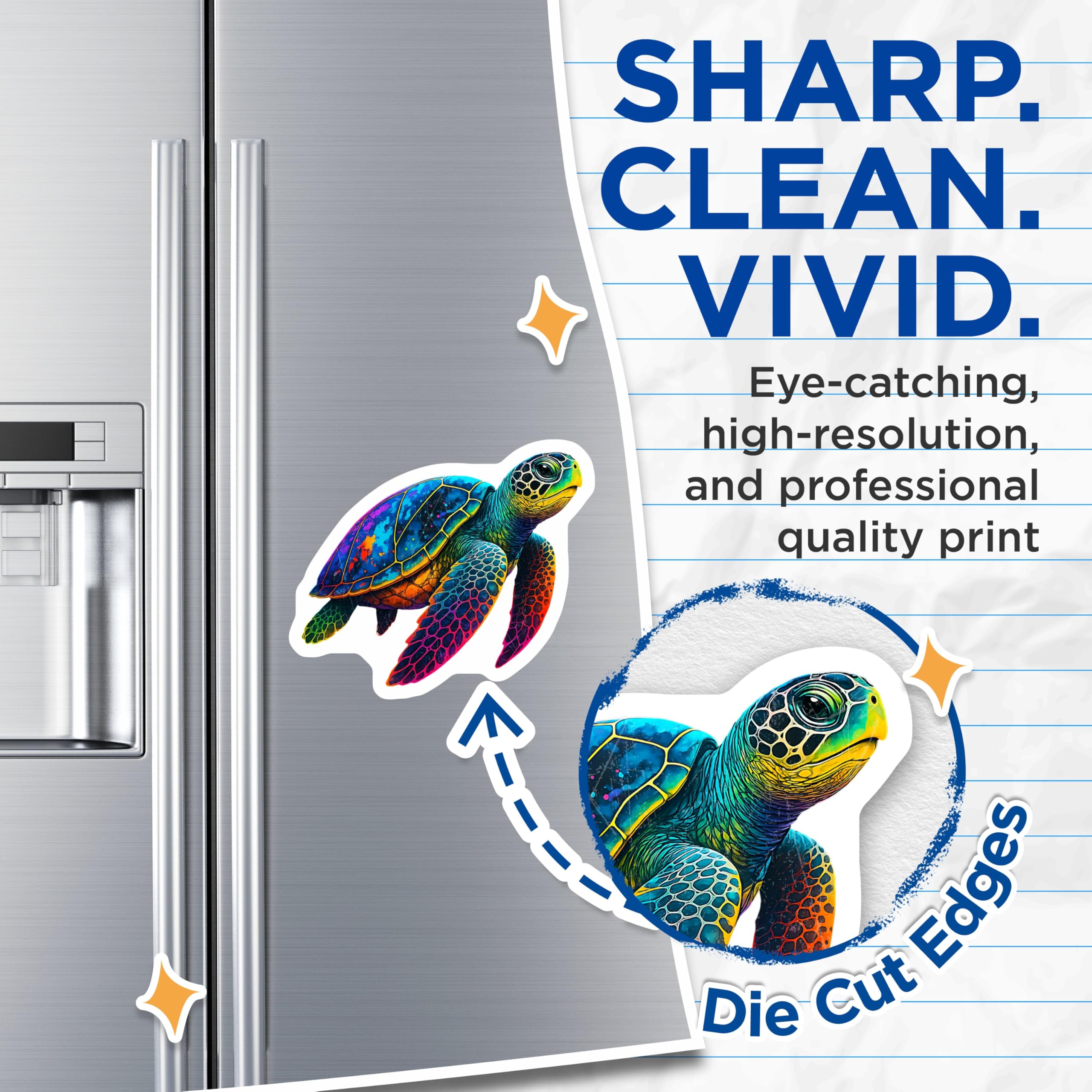 (2 Pack) Colorful Sea Turtle Magnets - Psychedelic Ocean Decor - Vibrant Marine Animal Fridge Art - Aquatic Creature Display - 5 Inches On Longest Side - Thick Durable Magnet - Made in USA - MAG22868