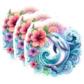 (3 Pack) Dolphin Decals - Hibiscus Flower Stickers - Ocean Wave Laptop - 3 Inches On Longest Side - Easy Peel & Apply - Made in USA - 3MCS8253