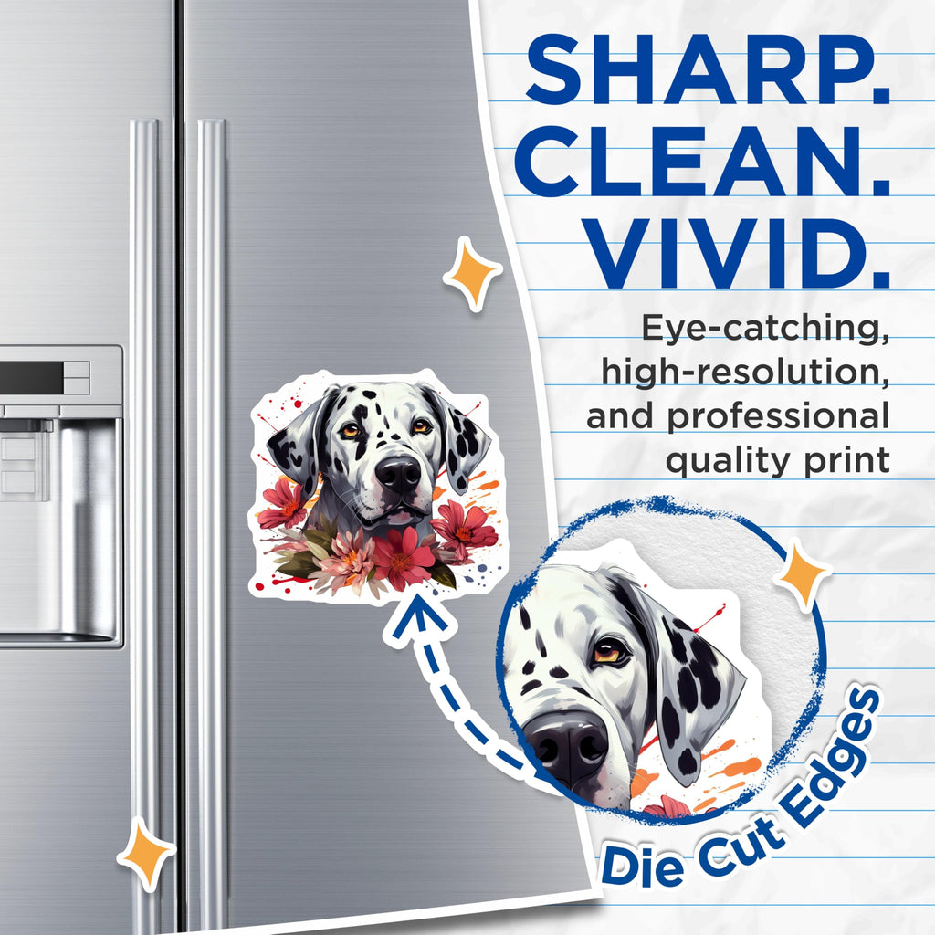 (2 Pack) Dalmatian Dog Magnets - Floral Pet Portrait - Dog Mom Refrigerator Decor - 5 Inches On Longest Side - Thick Durable Magnet - Made in USA - MAG28660