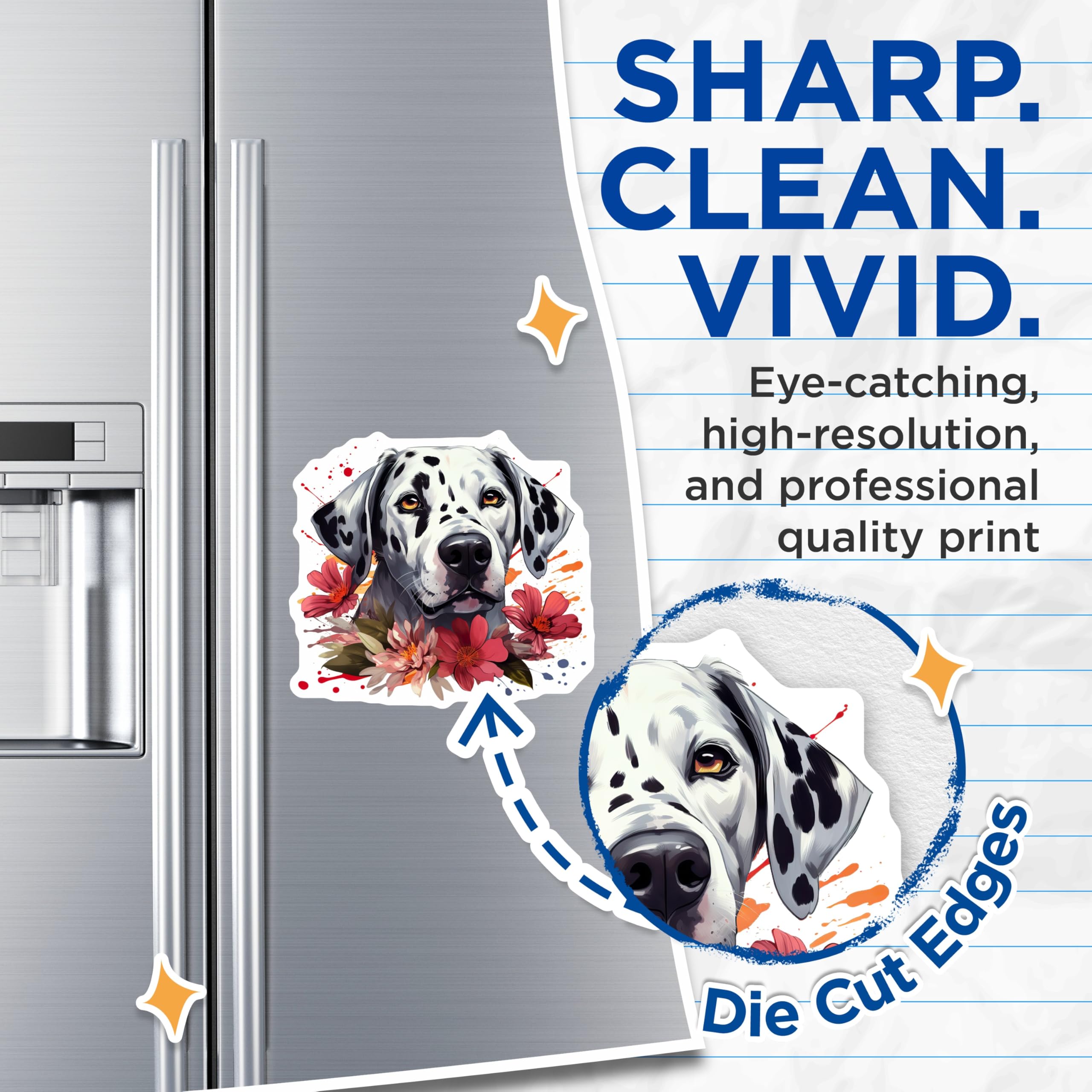 (2 Pack) Dalmatian Dog Magnets - Floral Pet Portrait - Dog Mom Refrigerator Decor - 5 Inches On Longest Side - Thick Durable Magnet - Made in USA - MAG28660